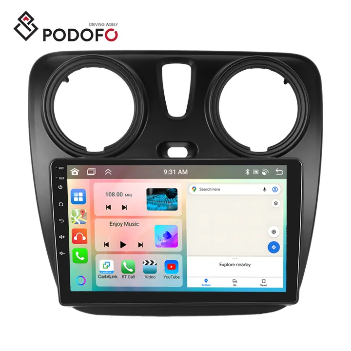 Autoradio Podofo Android 4 + 64G 9 pouces autoradio sans fil Carplay Android Auto pour Renault Lodgy 2021 IPS DSP WIFI FM RDS