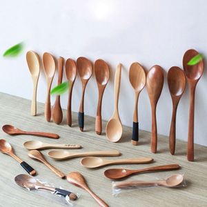 Cuillère en bois de bambou pour la cuisine, ustensile de cuisson, cuillère à soupe, cuillère à thé, cuillères en bois à long manche pour enfants - Product Image 1