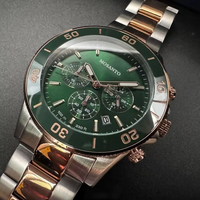 Montre chronographe de plongée pour homme avec lunette vert émeraude, cadran vert bicolore or rose, trois sous-cadrans, résistance à l'eau 100M, date