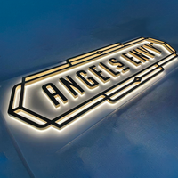 Enseigne de magasin personnalisée en acier inoxydable brossé doré 3D rétroéclairée, enseigne en métal illuminée par LED pour la publicité en vitrine