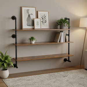 Étagère industrielle à 3 niveaux DB Wholesale, 48x9.84 pouces, murale, en bois et métal, pour la cuisine, la chambre, le salon, décoration - Product Image 2