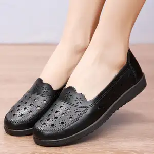 Utdoor-zapatos planos clásicos de piel auténtica para mujer, calzado calado, novedad