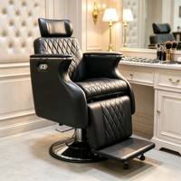 Fauteuil de Barbier Contemporain de Luxe Ludi Modèle 01, Siège en Cuir PU, Pompe Hydraulique, Cadre en Fer, Portable, Salon Commercial, Beauté, Barbier