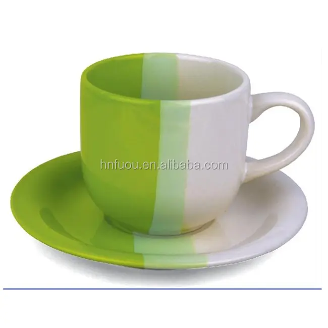 South american wholesale high coffee mug customized white green ceramic mug vintage ceramic cup and saucer