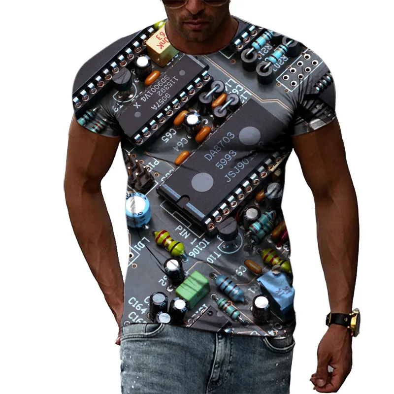 O-넥 캐주얼 탑 3D 인쇄 전자 칩 남성 티셔츠 여름 크리 에이 티브 통기성 피트니스 스트리트 오버 사이즈 티셔츠
