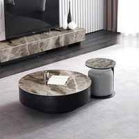 Rundes Couchtisch-Set in moderner Größe mit Hocker, hölzerne Felsplatte einziehbarer Marmor-Coffee-Tisch Fernsehschrank