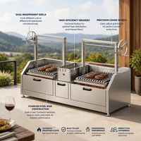 Barbecue argentin en acier inoxydable avec grilles réglables en hauteur et brasero central, barbecue au charbon de bois Santa Maria commercial