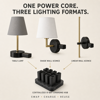 Système de lampe de table et applique murale sans fil rechargeables pour hôtels et restaurants, avec batterie amovible et station de charge à 8 emplacements