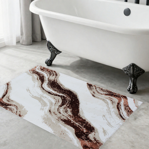 Emilya Ecru 60*100cm Recycled Cotton Yarn Dyed Jacquard Abstract Pattern Bath Rug & <b>Mat</b> Modern Custom Production Made In Turke - Product Image 1
