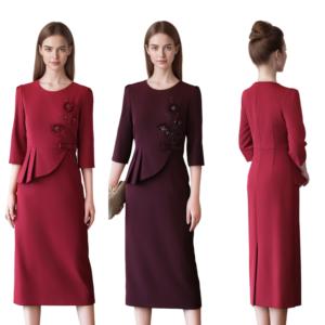 Artı boyutu Midi önlük <span class=keywords><strong>2025</strong></span> bahar zarif kadın 3/4 kollu Peplum bel çiçek dekor kokteyl parti elbiseler - Product Image 1