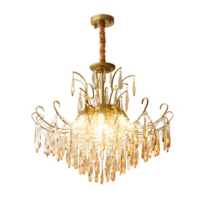 Lámpara de Araña de Cristal Estilo Francés, LED E27, Múltiples Cabezas Redondas, Iluminación para Sala de Estar, Ambiente Retro Ámbar, Decoración del Hogar - Product Image 4