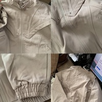 Veste de travail en toile de style vintage, marron clair, col montant, techniques de broderie, fermeture éclair sur le devant, vestes pour hommes