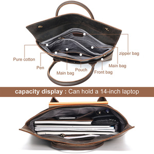 Dujiang Genuine <b>Leather</b> <b>Briefcase</b> Large Capacity Business Men's Commuter Bag Crazy Horse <b>Leather</b> Brown - Product Image 3