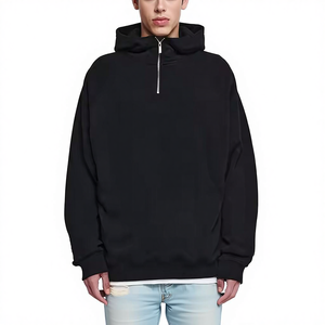 Sweat-shirt décontracté pour homme en coton 100% tricoté lourd, coupe ample, respirant, écologique, avec fermeture éclair quart et logo brodé personnalisé - Product Image 3