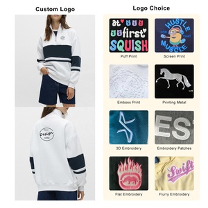 Personnalisé 1/4 Zip col montant épissage <span class=keywords><strong>sweat</strong></span> fermeture éclair sweats surdimensionné col rond <span class=keywords><strong>sweat</strong></span> femmes <span class=keywords><strong>sans</strong></span> cagoules - Product Image 3