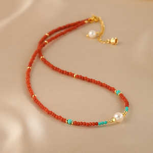 French Retro Agate Necklace with Natural Pearl Chain High-End <b>Turquoise</b> <b>Beaded</b> High-Class Pearl Necklaces - Product Image 4