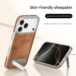Wholesale Electroplating PU Leather Phone Case for <b>iPhone</b> 18 17 16 15 14 13 12 Pro Max With Hidden Strip Stand Shockproof Cover - Product Image 3