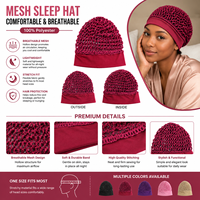 Bonnet en maille crochetée 100 % polyester, sous-bonnet ajouré, filet à cheveux, bonnet de nuit, couvre-cheveux extensible et doux pour femmes