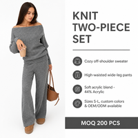 Ensemble de tricots pour femmes avec logo personnalisé, tricoté à manches longues, épaules dénudées, couleur unie, mode hiver, mélange acrylique, usine OEM & ODM
