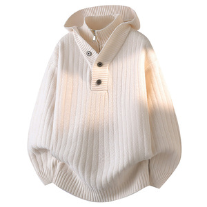 Pull tricoté à capuche pour homme, double couche, demi-zip, avec patte de boutonnage, style mode - Product Image 2