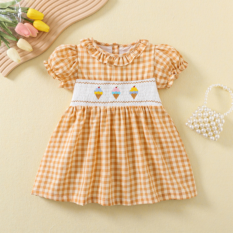 Fashion Design Small Girls Dress Knee-Length, Floral, Cotton
