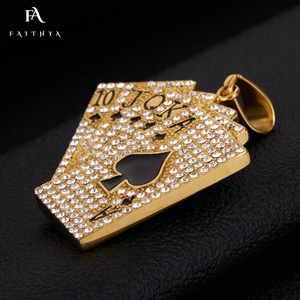 FP1228 Collar con Colgante de Acero Inoxidable con Diseño Único de <span class=keywords><strong>Texas</strong></span> Hold'em Straight Flush Ice Out Lucky, Chapado en Oro, Estilo Hip Hop para Hombre - Product Image 6