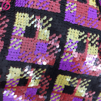 Tissu à paillettes en gros, tissu à paillettes géométrique multicolore extensible irisé en polyester, violet