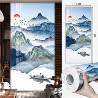 Wallpaper Dinding 3D Motif Bunga Tahan Air, Gulungan Wallpaper Seni Gunung Biru, Dekorasi Dinding Kamar Mandi, Ruang Tamu, Pintu Masuk