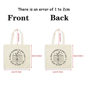 Borsa Tote Personalizzata con Motivo 'What Happens in Book Club Stays in Book Club' in Tela, Borsa a Spalla Riutilizzabile da Viaggio per Donne - Product Image 2