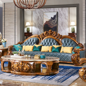 Set di Divani in Stile Francese per Hotel, Lussuoso <span class=keywords><strong>Salotto</strong></span> di Villa con Legno Nero e Oro e Vera Pelle, <span class=keywords><strong>Grande</strong></span> Divano Regale - Product Image 2