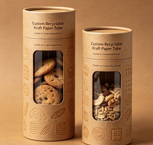 Multi-Size Custom Recyclable Kraft Paper Tube with Embossing for Daily Dry Snack Packaging - Product Image 1