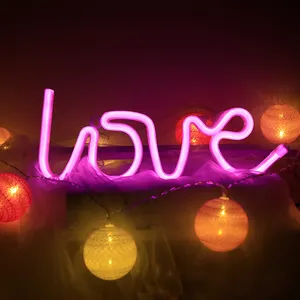 Sevgililer günü dekor için 13.6x5.9 inç LED Neon işık burcu, pembe aşk Neon burcu Bar Pub parti dükkanı için duvara asılan tabo