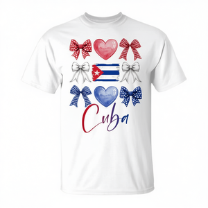 T-shirt mignon pour filles et femmes avec drapeau cubain et nœud pour la Moisson des Heritages Hispaniques de Cuba - Product Image 2