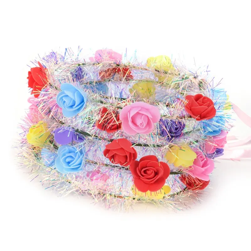 LED 꽃 머리띠 여러 가지 빛깔의 빛나는 꽃 왕관 수제 축제 꽃 화환 파티 소녀를위한 헤어 액세서리