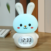 Veilleuse Lapin à Commande Tactile, Lampe Réveil Horloge de Table, Entraînement au Sommeil, Silicone Doux, Chevet, Couleurs Changeantes, Chambre à Coucher, Cadeau de Pâques