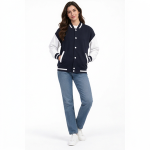 Veste universitaire marine et blanche pour hommes et femmes, tenue décontractée d'automne pour équipe - Product Image 1
