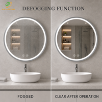 Miroir de salle de bain LED rond à éclairage frontal 60 cm, anneau givré 6000K, tactile et dimmable, anti-buée, IP44, pour commandes en gros par Joystar