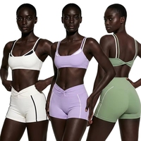 Ensemble de yoga OEM pour femme, rayé, contrastant, avec soutien-gorge taille haute et short de cyclisme, extensible dans les 4 sens, tenue de sport douce, logo personnalisé