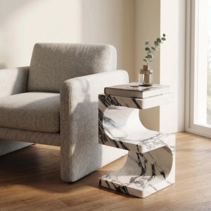 Table <span class=keywords><strong>console</strong></span> Cammy Stone Arabescato Midcentury Light pour petits salons et chambres, meubles faits main pour la maison - Product Image 1