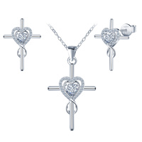 Ensemble de boucles d'oreilles en argent sterling 925 avec pendentif en forme de cœur et de croix en moissanite pour femmes, cadeau de mariage ou de fête