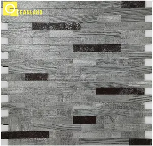 factory wholesale 300x300 ceramic grey strip wood mosaic wall tiles