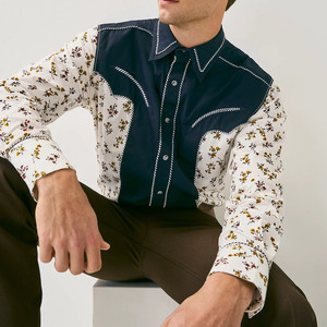 Chemise de cow-boy western à franges fantaisie, style rétro mexicain, coupe slim, à rayures, avec boutons pression perlés, style western ancien, de la marque West Apparel - Product Image 4