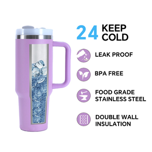 Wholesale Custom Branded LOGO Double Wall Insulated Stainless Steel Vacuum 40oz Travel Coffee Tumblers <b>Straw</b> Handle Lid Portable - Product Image 4