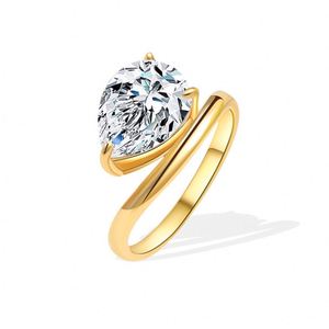 Anillo de Dedo Índice con Diamante Único en Forma de Gota de Agua, Estilo Europeo y Americano, Chapado en Oro, Joyería de Lujo Ligero para Boda - Product Image 6