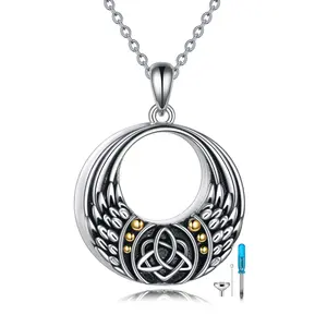 925 Sterling Silver Celtic Wing Urn Black Necklaces Cremation Jewelry For Ashes Pendant Necklace Celtic Knot Memorial
