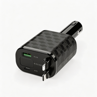 KC-113 80CM avec 2 câbles 180 °   Chargeur de voiture avec lumière ambiante RVB colorée, adaptateur de charge USB/PD, affichage numérique de la tension