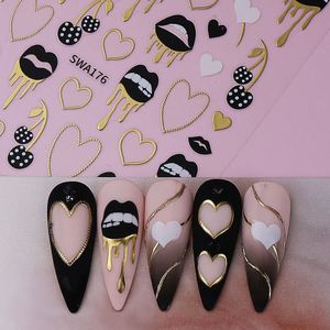 Autocollants pour ongles en forme de cœur noir, 1 pièce, sexy, Saint-Valentin, ligne métallique, amour, cerise, autocollants pour ongles autocollants, <span class=keywords><strong>d</strong></span>écalcomanies pour manucure DIY - Product Image 3