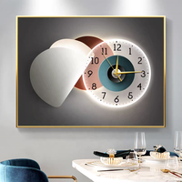 2027 Tren Baru Dekorasi Restoran Modern Mewah Bingkai Abstrak Gambar Geometris Seni Dinding Kristal Porselen Dengan Jam