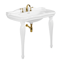 Lavabo console en porcelaine de qualité supérieure pour salle de bain, 40 pouces, avec pieds en bois massif, finition blanc brillant
