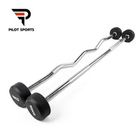 Barre droite et barre EZ Curl en caoutchouc fixées pour haltères PILOT SPORTS, idéales pour l'entraînement de force à domicile et en salle de sport commerciale
